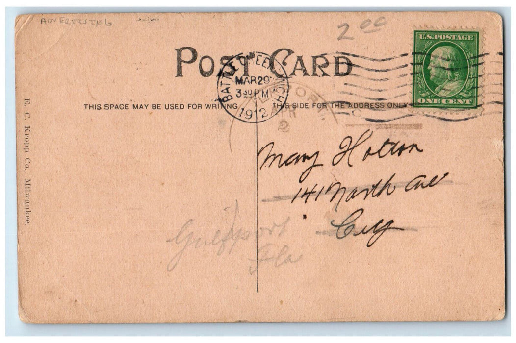 1912 The New High School Battle Creek Michigan MI Advertising Postcard