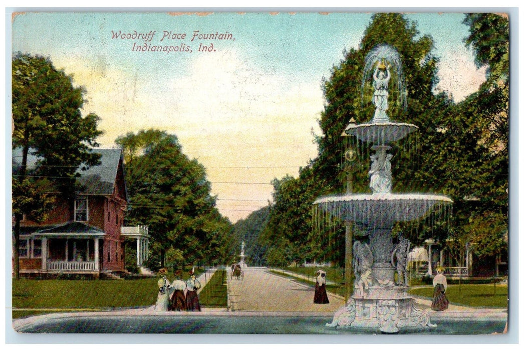 1908 Woodruff Place Fountain Indianapolis Indiana IN Posted Vintage Postcard