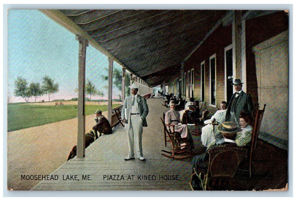 1909 Piazza Kineo House Field Exterior Table Chair Moosehead Lake Maine Postcard