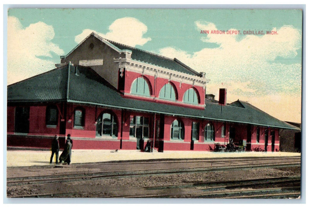 c1910 Railway Ann Arbor Depot Cadillac Michigan MI Antique Posted Postcard