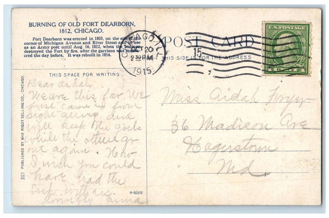1812 Burning Of Old Port Deathorn View Chicago Illinois Posted Soldiers Postcard