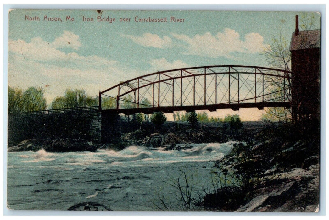 1909 Iron Bridge Carrabassett River Waves Exterior North Anson Maine ME Postcard