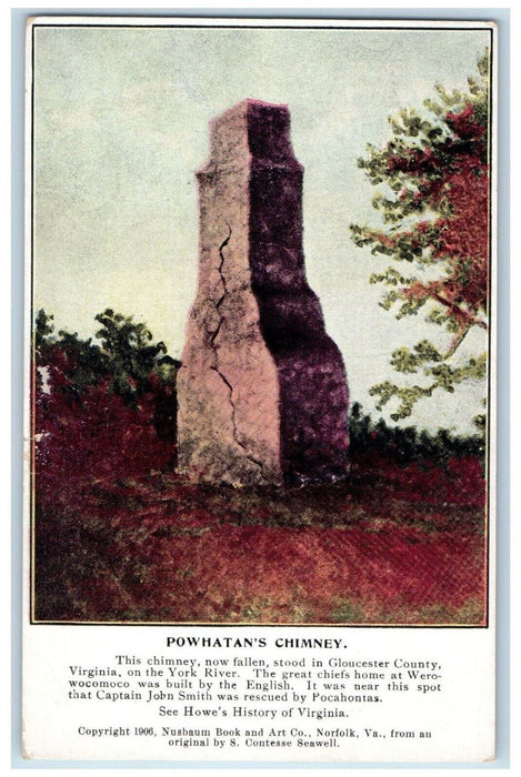 c1910 Powhatan's Chimney in Gloucester County on York River Virginia VA Postcard