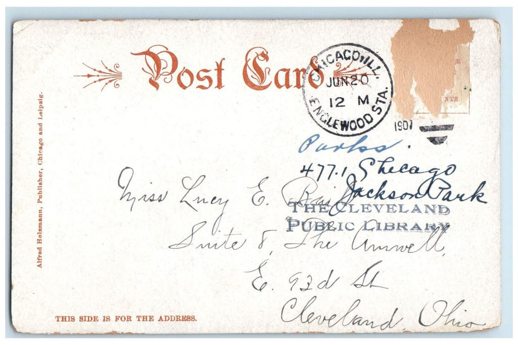 1907 Night on the Lagoon Jackson Park Chicago Illinois IL Antique Postcard