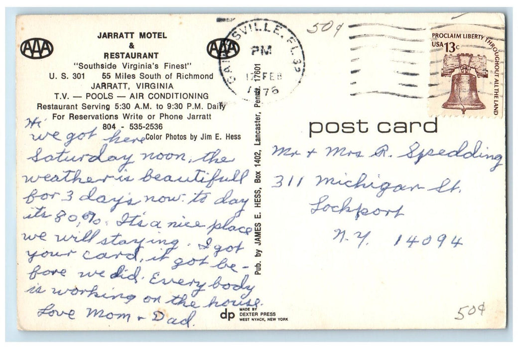 c1950 Lafayette Charcoal Steak Seafood House Restaurant Williamsburg VA Postcard