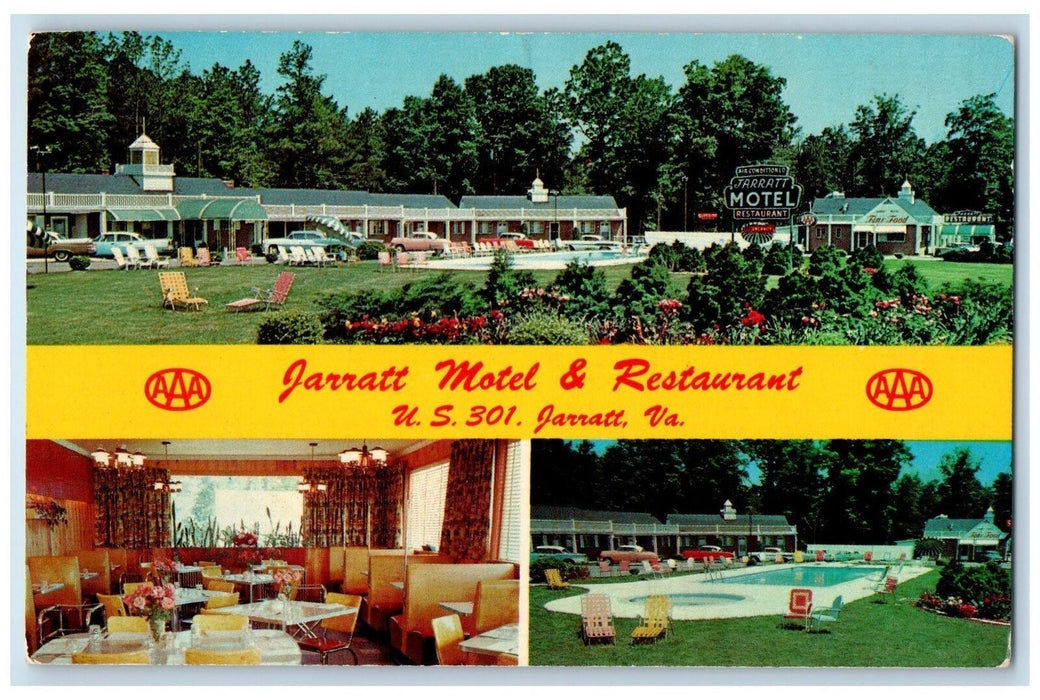 1976 Jarratt Motel Restaurant Composite View Pool Classic Cars Dine VA Postcard