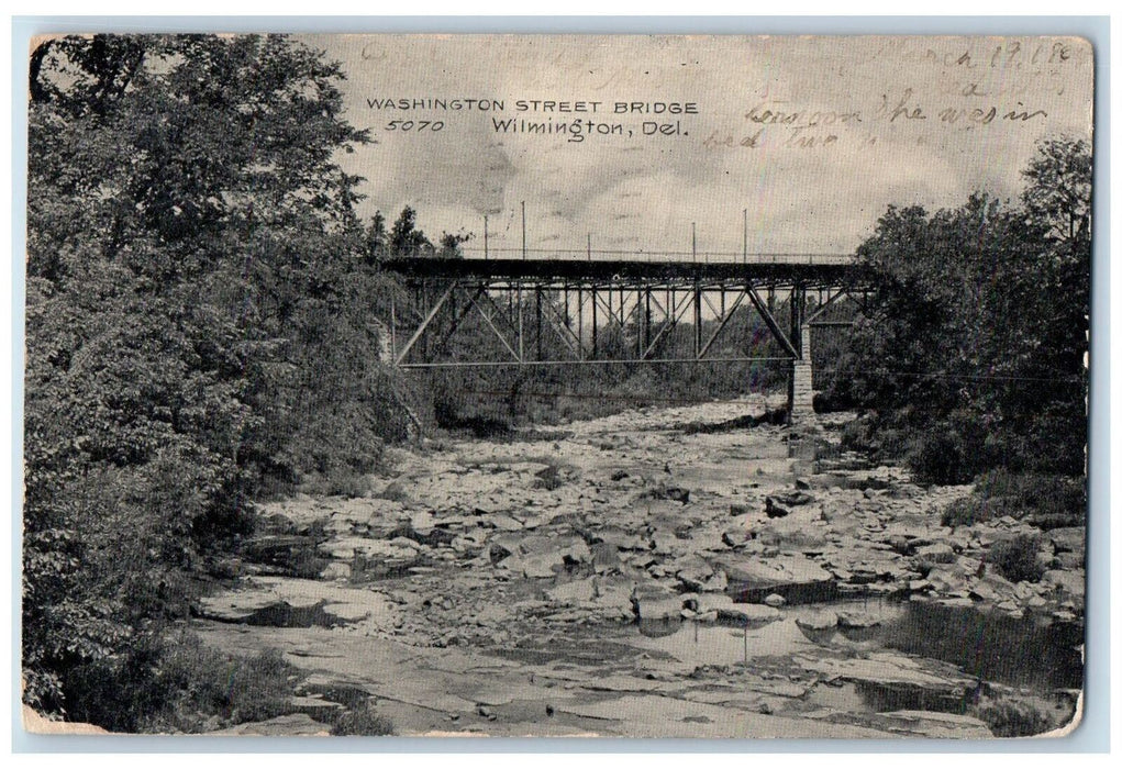 1908 Washington Street Bridge View Wilmington Delaware Unposted Vintage Postcard