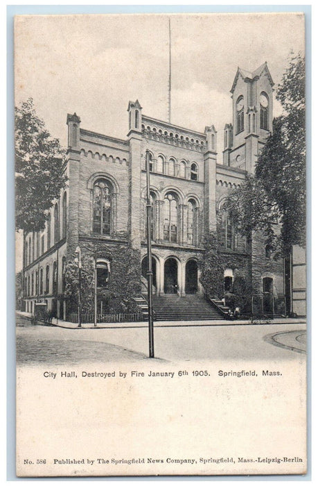 1905 City Hall Destroyed by Fire Springfield Massachusetts MA Unposted Postcard