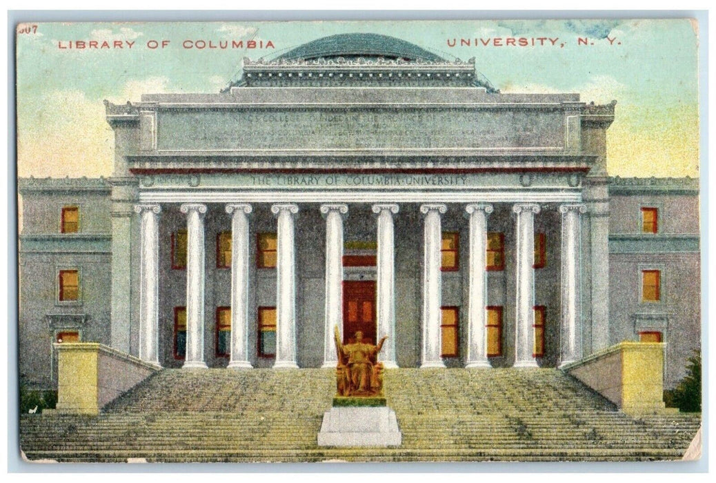 1909 The Library Of Columbia University Statue New York NY Antique Postcard