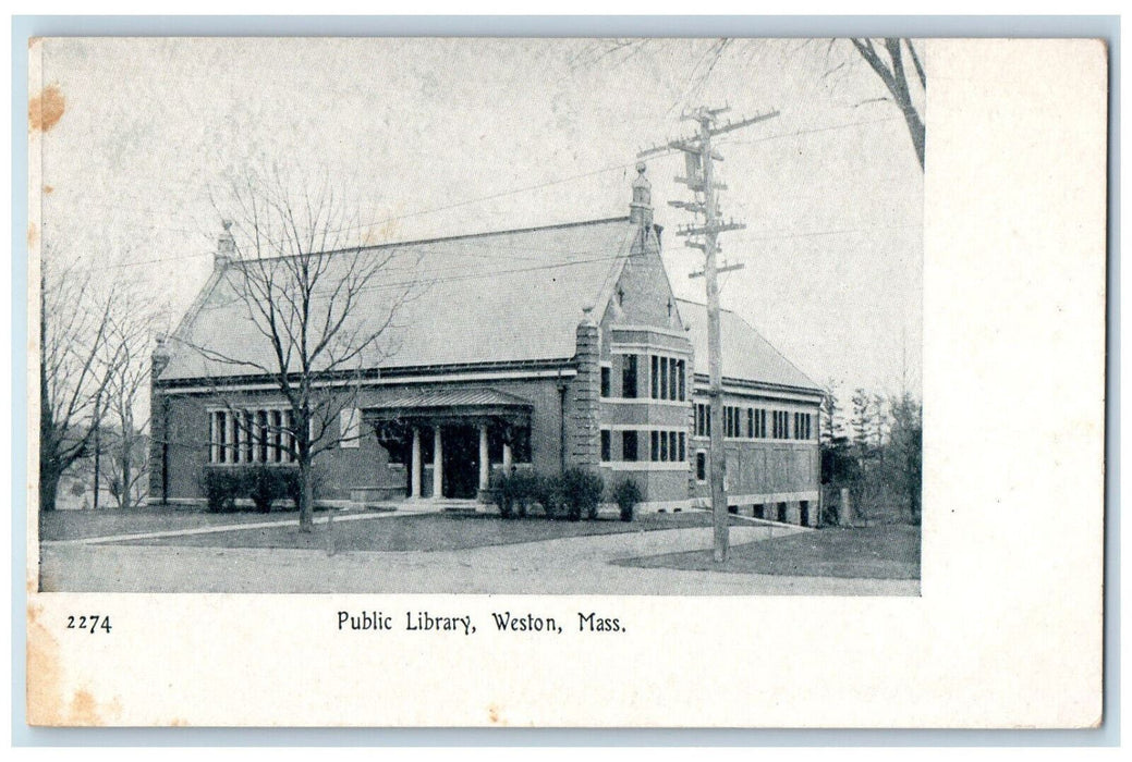 c1905 Public Library Building Panoramic View Weston Massachusetts MA Postcard