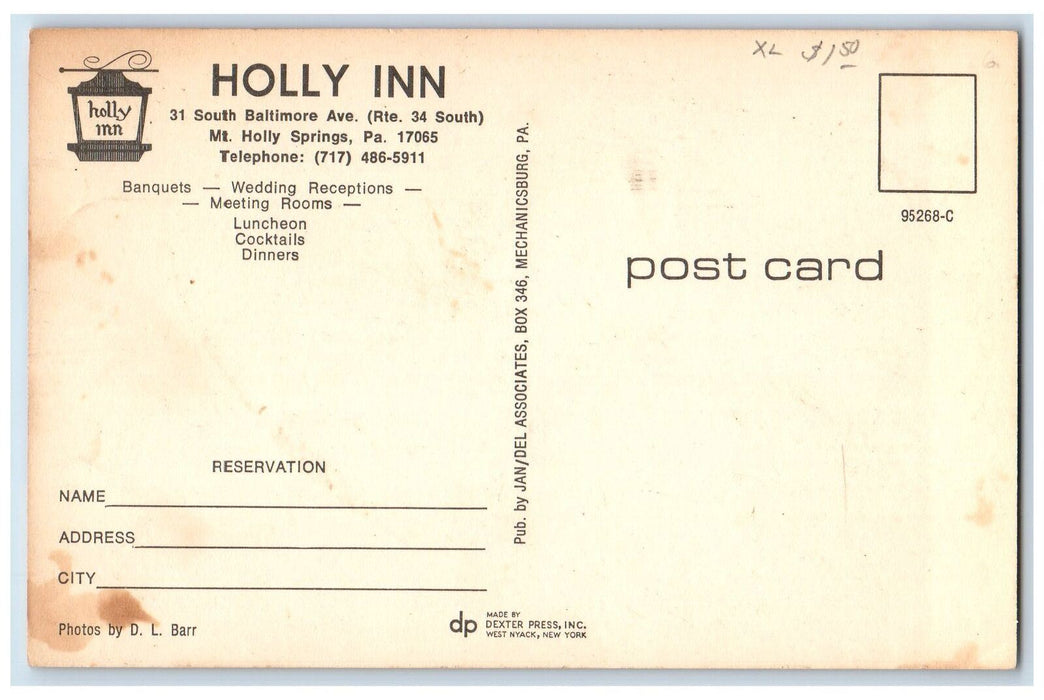 1955 The Holly Inn Motel And Restaurant Holly Springs Pennsylvania PA Postcard