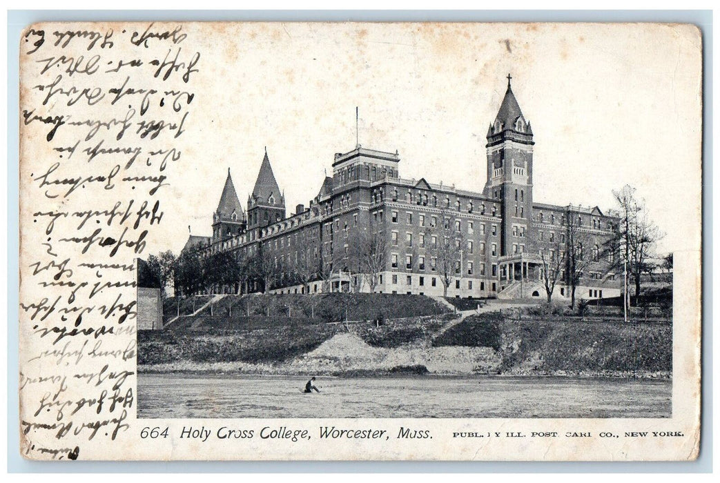 1908 Holy Cross College Exterior Scene Worcester Massachusetts Posted Postcard