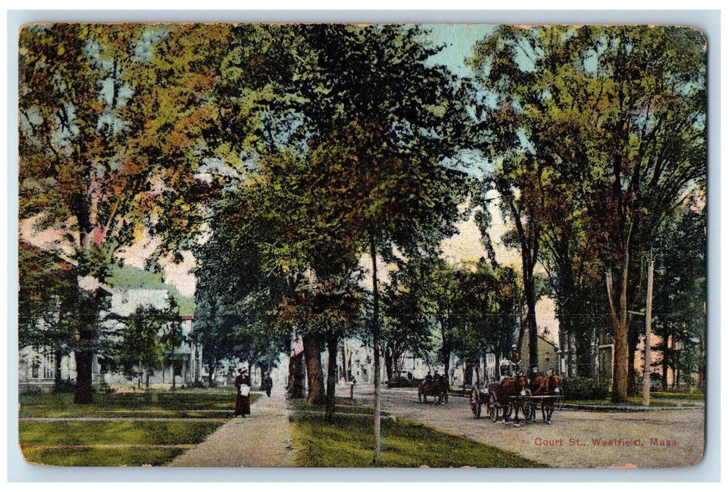 1912 Horse Carriage Court Street Westfield Massachusetts MA Posted Postcard