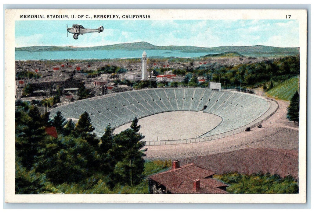 c1920's Airplane Tower Memorial Stadium U of C. Berkeley California CA Postcard
