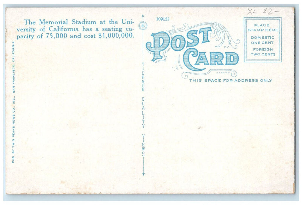 c1920's Airplane Tower Memorial Stadium U of C. Berkeley California CA Postcard