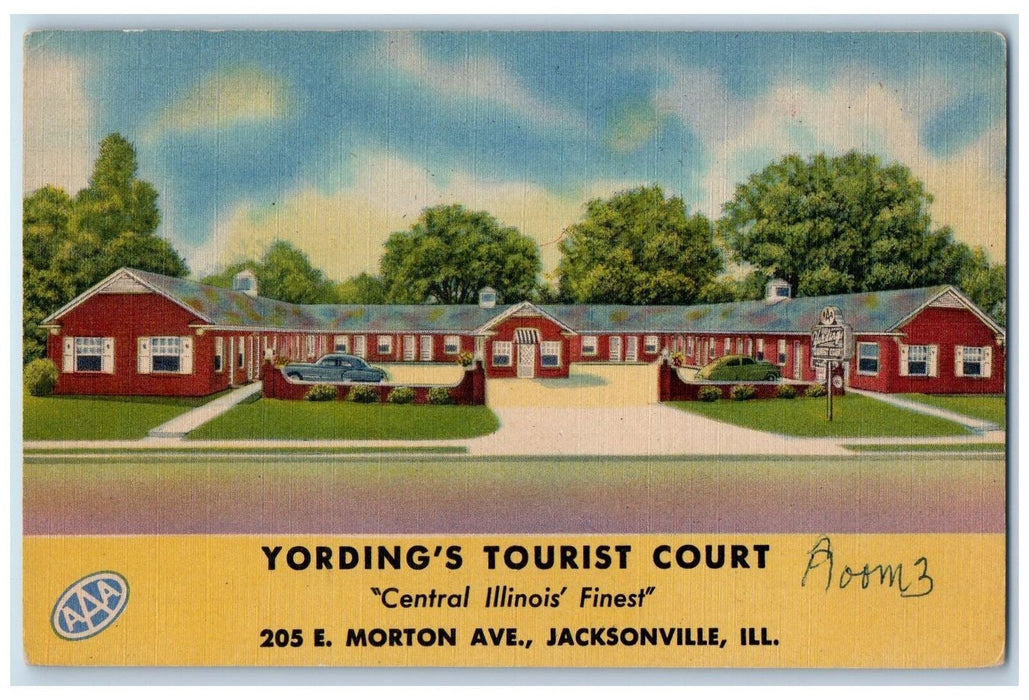 c1940's Yording's Tourist Court Roadside Scene Jacksonville Illinois IL Postcard