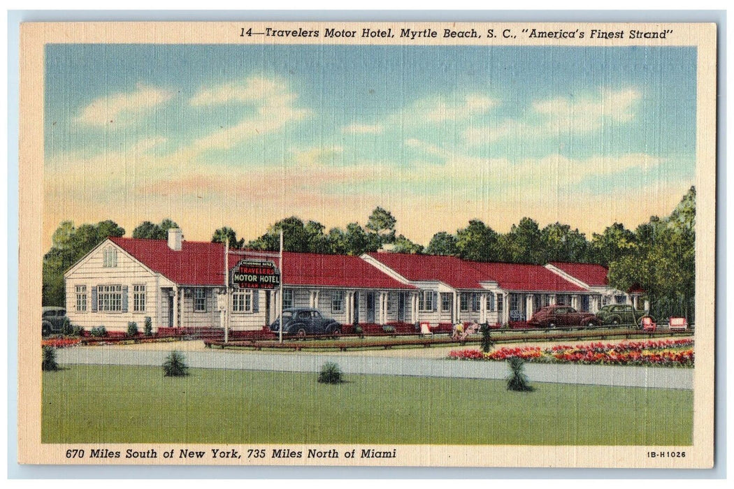 c1940's Travelers Motor Motel Myrtle Beach South Carolina SC Unposted Postcard