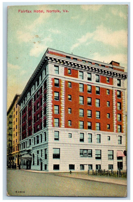 c1910 View from Road Fairfax Hotel Norfolk Virginia VA Unposted Postcard