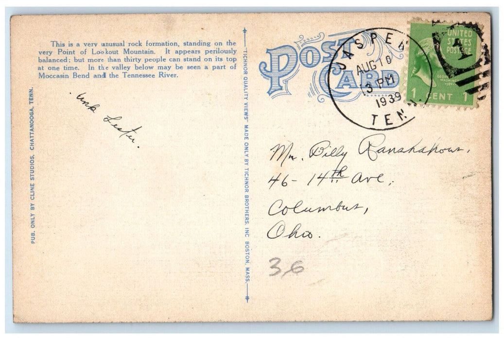1939 Umbrella Rock Lookout Mountain Chattanooga Tennessee TN Postcard