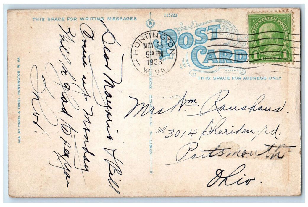 1933 Marshall College General View of Grounds Buildings Huntington WV Postcard