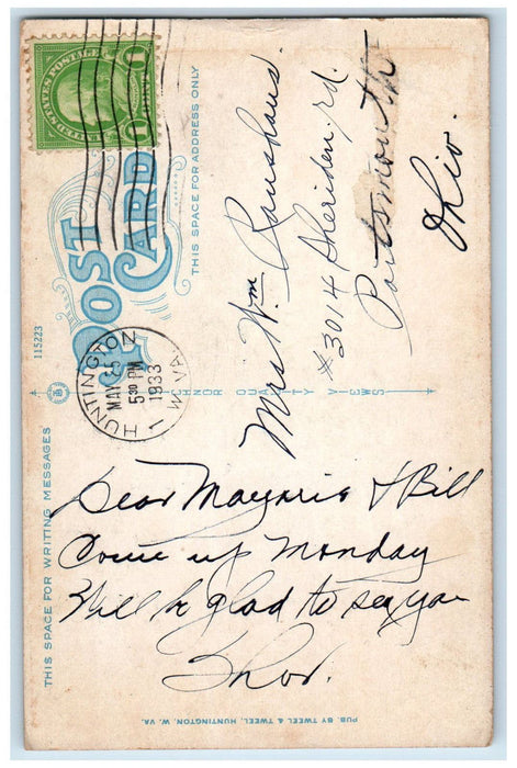 1933 Marshall College General View of Grounds Buildings Huntington WV Postcard