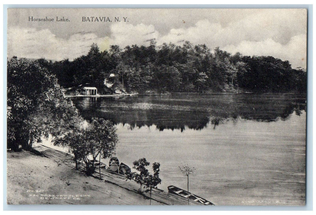 1907 Boat Scene on Horseshoe Lake Batavia New York NY Antique Postcard