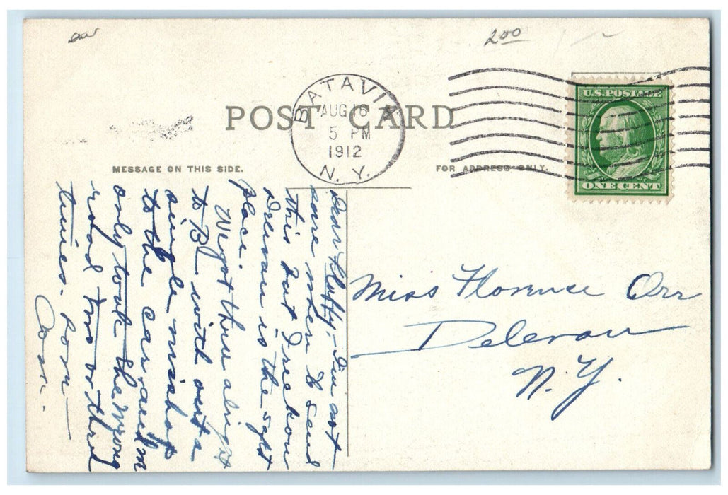 1907 Boat Scene on Horseshoe Lake Batavia New York NY Antique Postcard