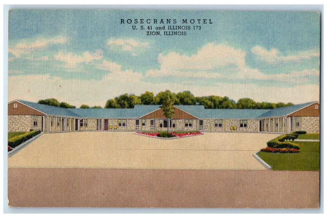 c1940's Rosecrans Motel Roadside View Zion Illinois IL Unposted Vintage Postcard