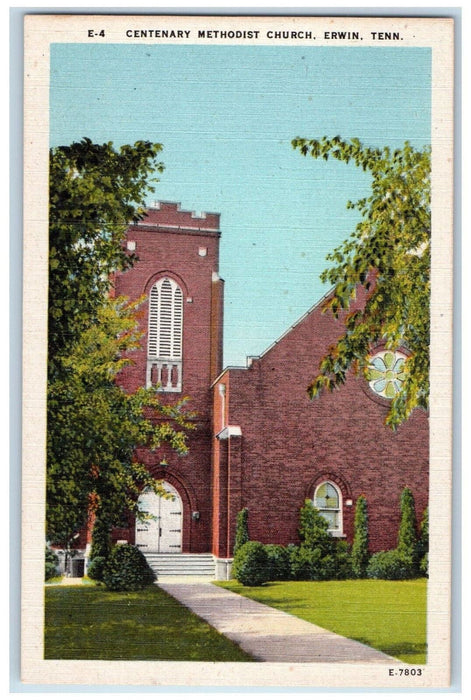 c1940's Centenary Methodist Church Erwin Tennessee TN Vintage Unposted Postcard
