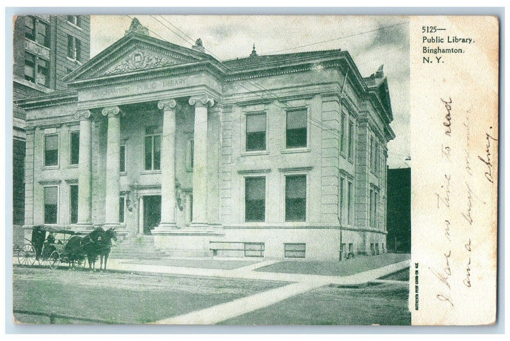 c1905 Public Library Building Exterior Binghamton New York NY Antique Postcard
