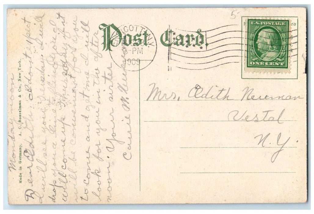 1909 Public Library Building Bicycle Car Scene Binghamton New York NY Postcard