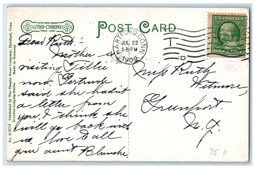 1909 View from Bushnell Park Hartford Connecticut CT Antique Posted Postcard