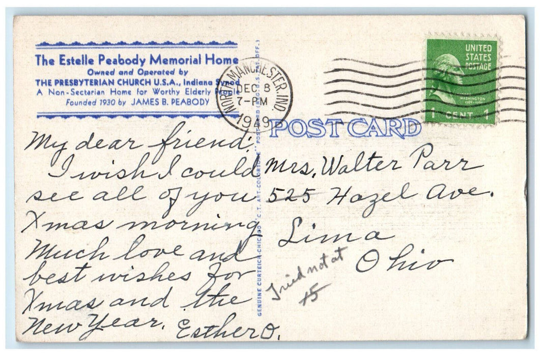 1949 The Estelle Peabody Memorial Home North Manchester Indiana IN Postcard