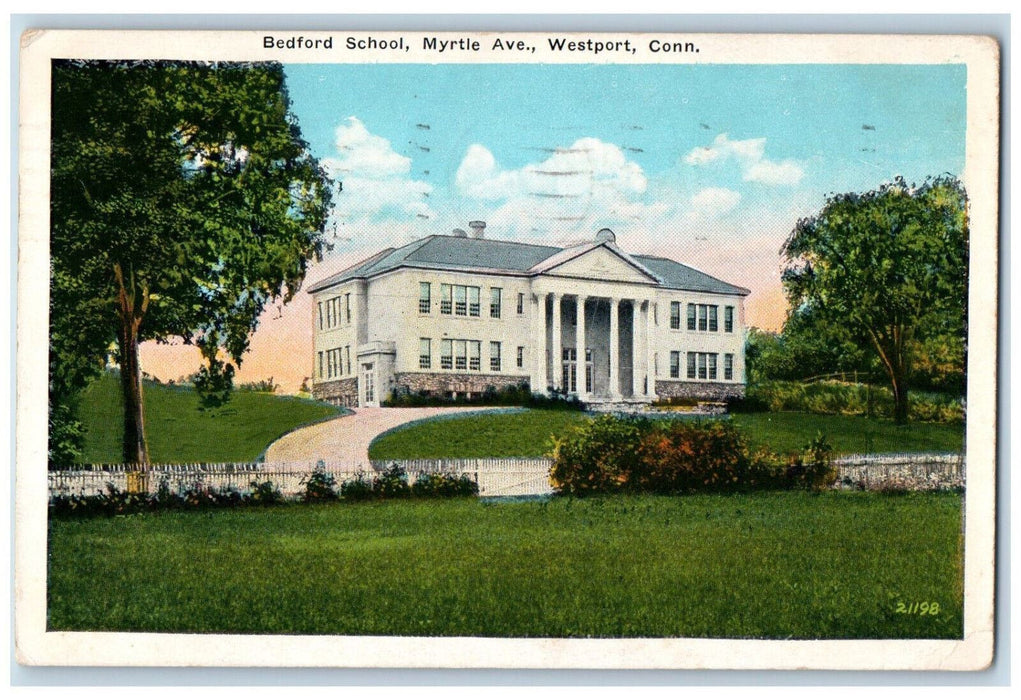 1939 Bedford School Myrtle Avenue Westport Connecticut CT Posted Postcard