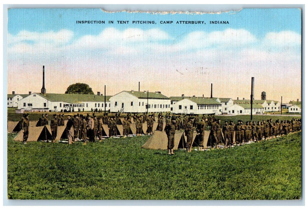 1949 Inspection in Tent Pitching Camp Atterbury Indiana IN Vintage Postcard