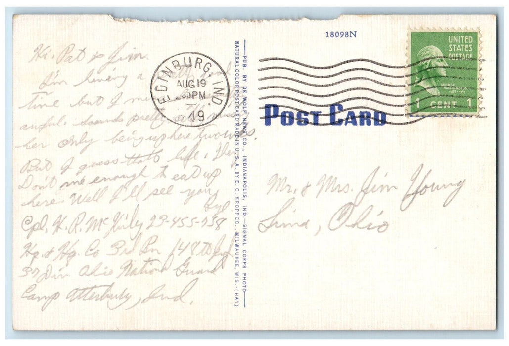 1949 Inspection in Tent Pitching Camp Atterbury Indiana IN Vintage Postcard