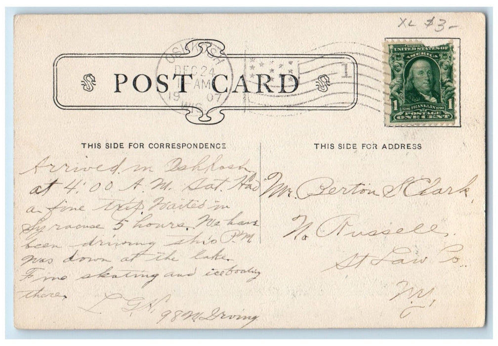 1907 Horse Carriage Business Section Main Wangow Streets Oshkosh WI Postcard