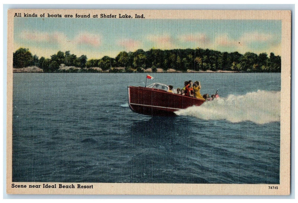 c1940's Motorboat Scene Near Ideal Beach Resort Shafer Lake Indiana IN Postcard