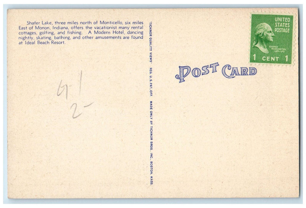 c1940's Motorboat Scene Near Ideal Beach Resort Shafer Lake Indiana IN Postcard