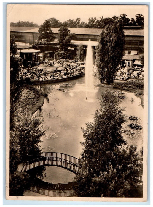 1952 Fountain Small Bridge Messegelande Hannover Germany Vintage Posted Postcard