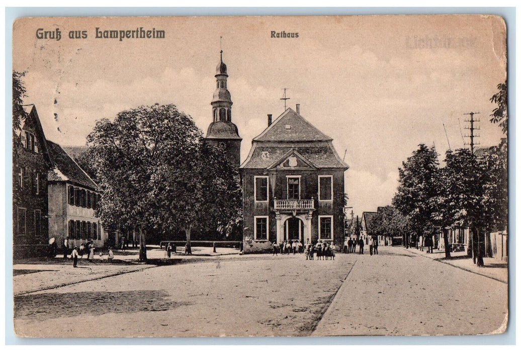 1908 Grus Aus Lampertheim Rathaus Germany Newfield & Newfield NY Postcard