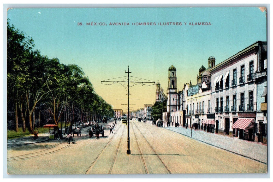 c1910 Mexico Avenida Hombres Ilustres Y Alameda Mexico Unposted Postcard