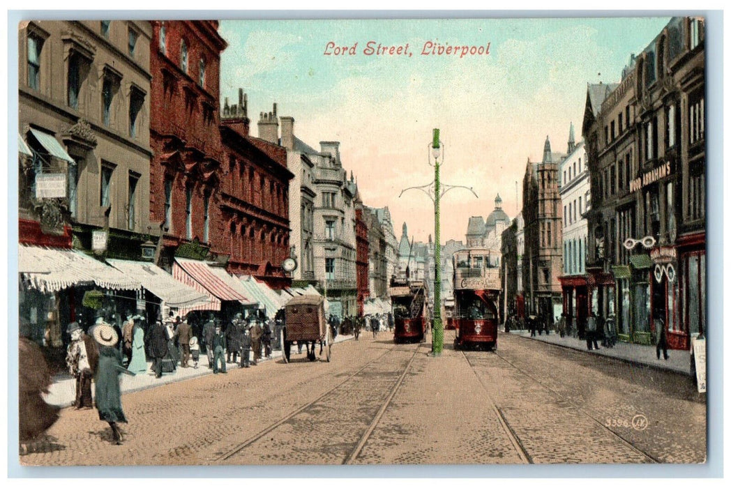 c1905 Trolley Car Lord Street Liverpool England Unposted Antique Postcard