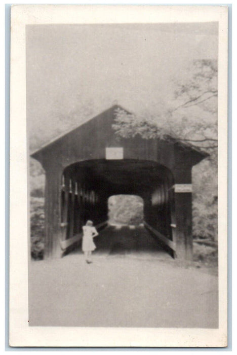 c1940's Woman Covered Bridge Fallasburg Michigan MI Vintage RPPC Photo Postcard