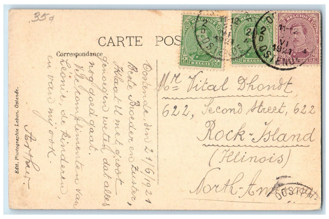 1921 La Digue Est. Oostende Belgium Foreign Antique Posted Postcard