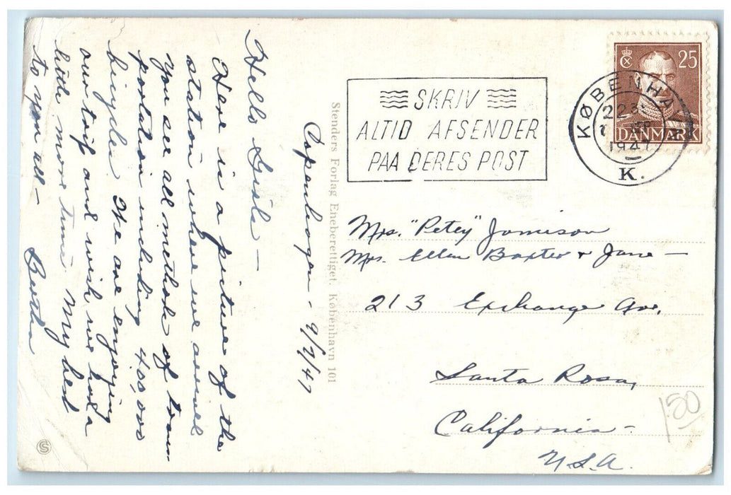 1947 Copenhagen Central Station Copenhagen Denmark Vintage Posted Postcard