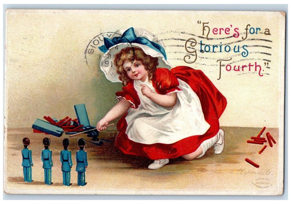 Little Girl Playing Soldier Toys Ellen Clapsaddle Iowa City Iowa IA Postcard