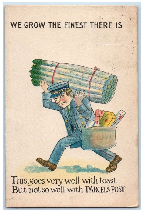 c1910's Mailman Carrying Exaggerated Asparagus Chicago IL Antique Postcard