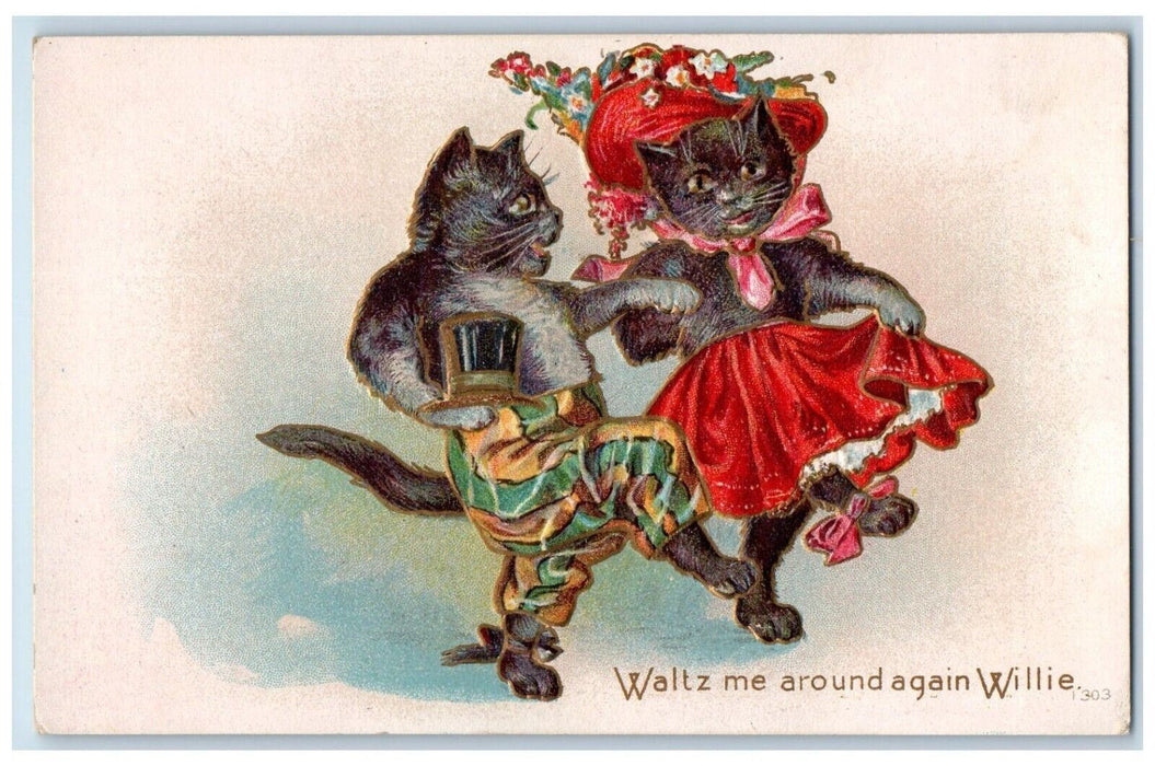 1911 Anthropomorphic Cats Waltz Dance Embossed Douglas County Oregon OR Postcard
