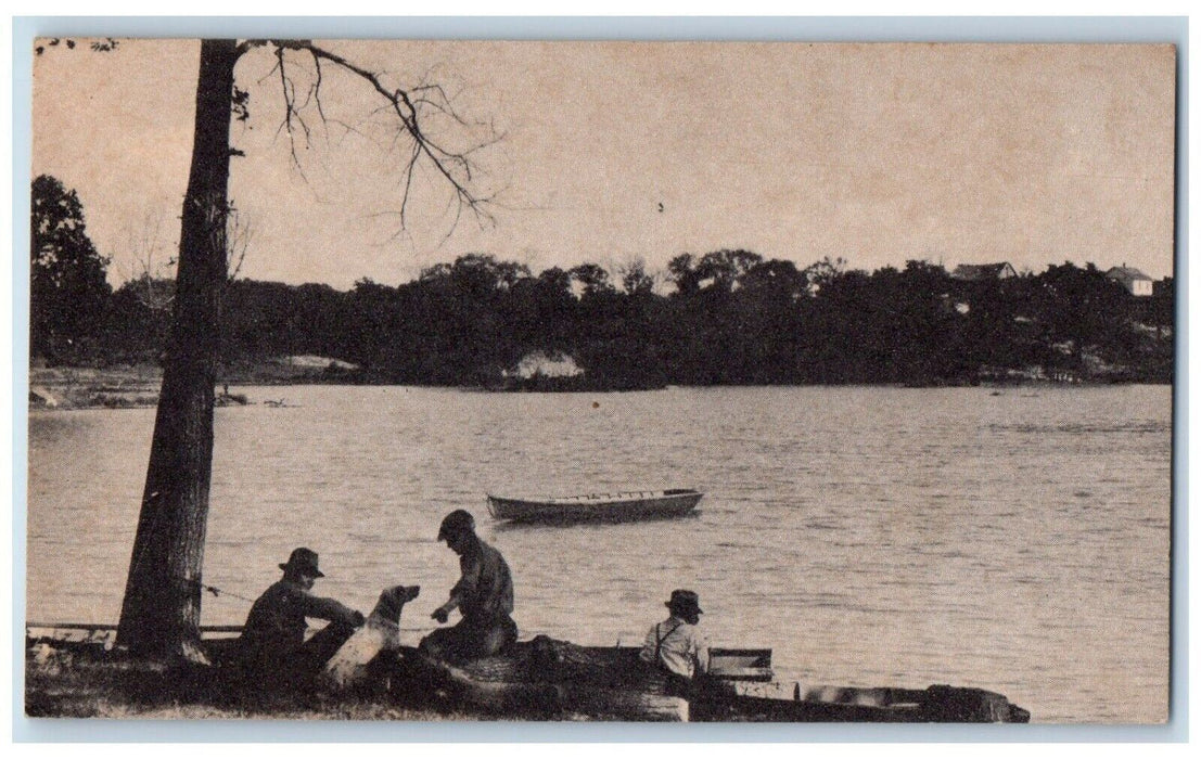 c1910 Kansas Rivers Fishers Lake Dog Culture Topeka Kansas CA Vintage Postcard